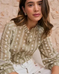 Polin et moi Maternidad|Blusas Y Camisas*Blusa Bordados Flores Elle pistacho
