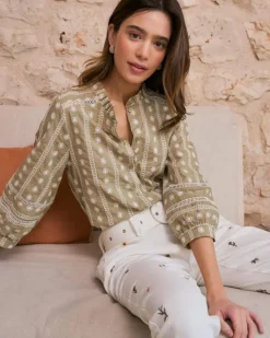 Polin et moi Maternidad|Blusas Y Camisas*Blusa Bordados Flores Elle pistacho