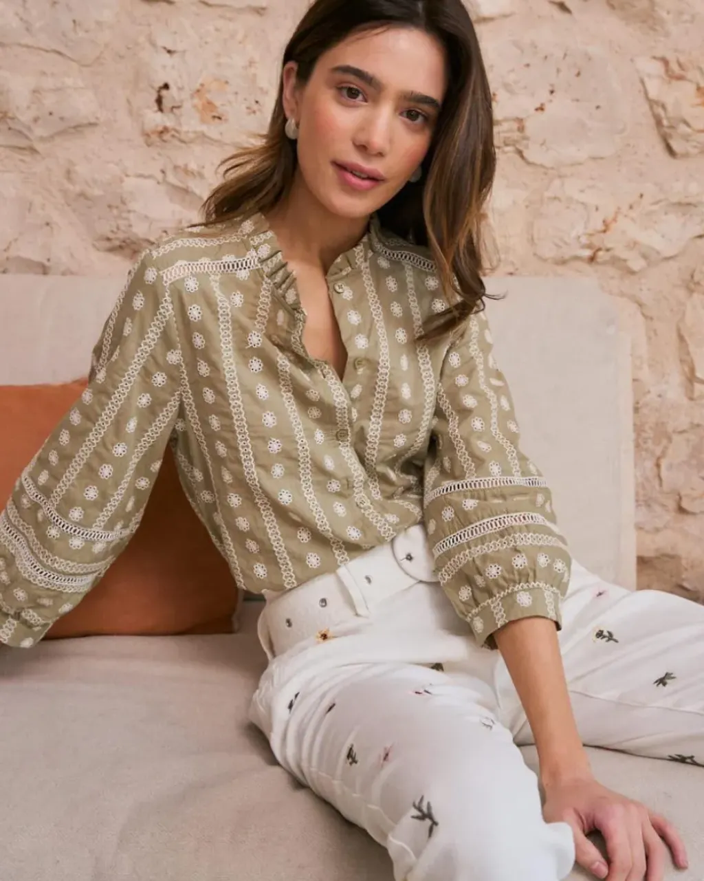 Polin et moi Maternidad|Blusas Y Camisas*Blusa Bordados Flores Elle pistacho