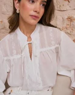 Polin et moi Blusas Y Camisas*Camisa Bordado Escote Lucinda BLANCO
