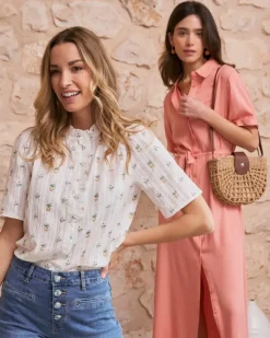 Polin et moi Blusas Y Camisas*Camisa Flores Manga Daria blanco