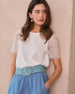 Polin et moi Camisetas Y Tops*Camiseta Manga Puntilla Inara blanco