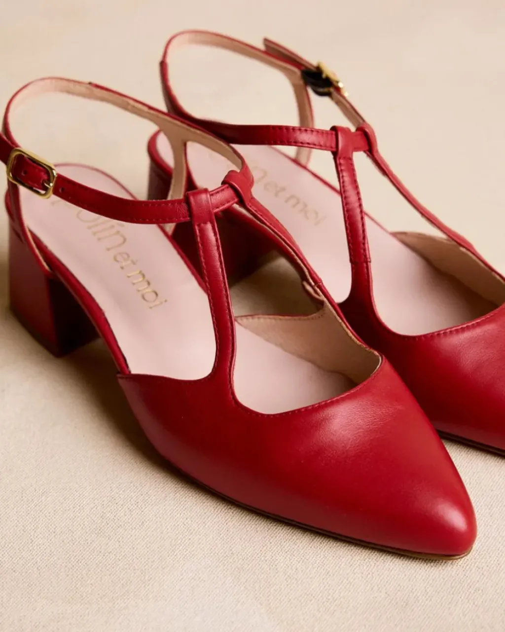 Polin et moi Zapatos De Tacón*Mary Jane Detalles Nyma ROJO