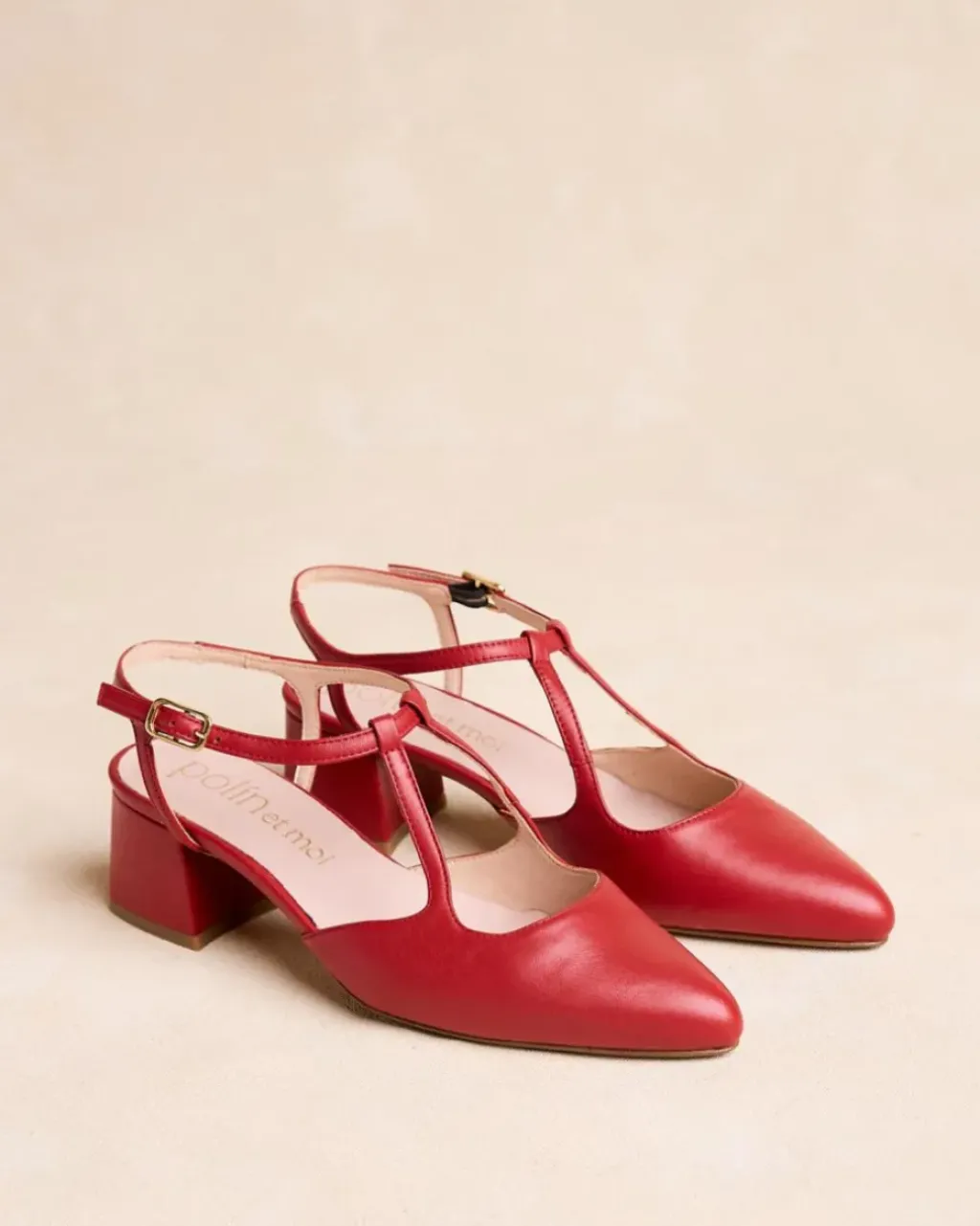Polin et moi Zapatos De Tacón*Mary Jane Detalles Nyma ROJO
