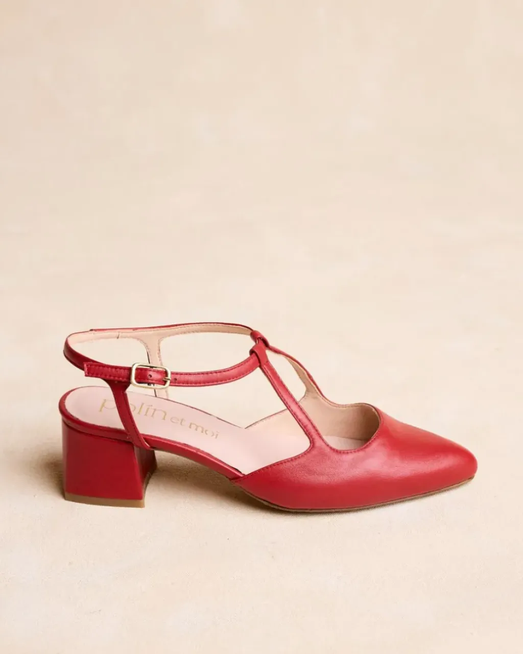 Polin et moi Zapatos De Tacón*Mary Jane Detalles Nyma ROJO