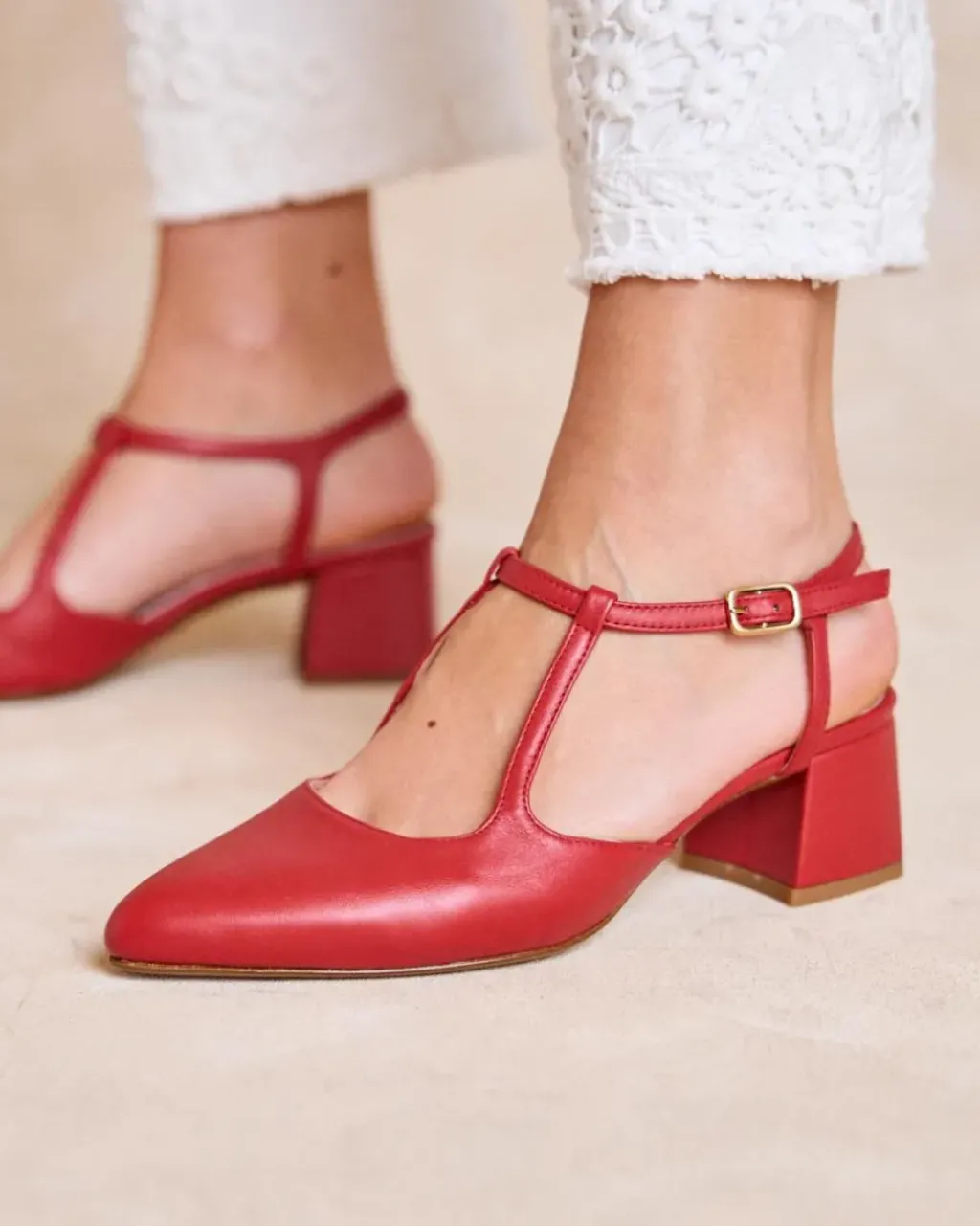 Polin et moi Zapatos De Tacón*Mary Jane Detalles Nyma ROJO