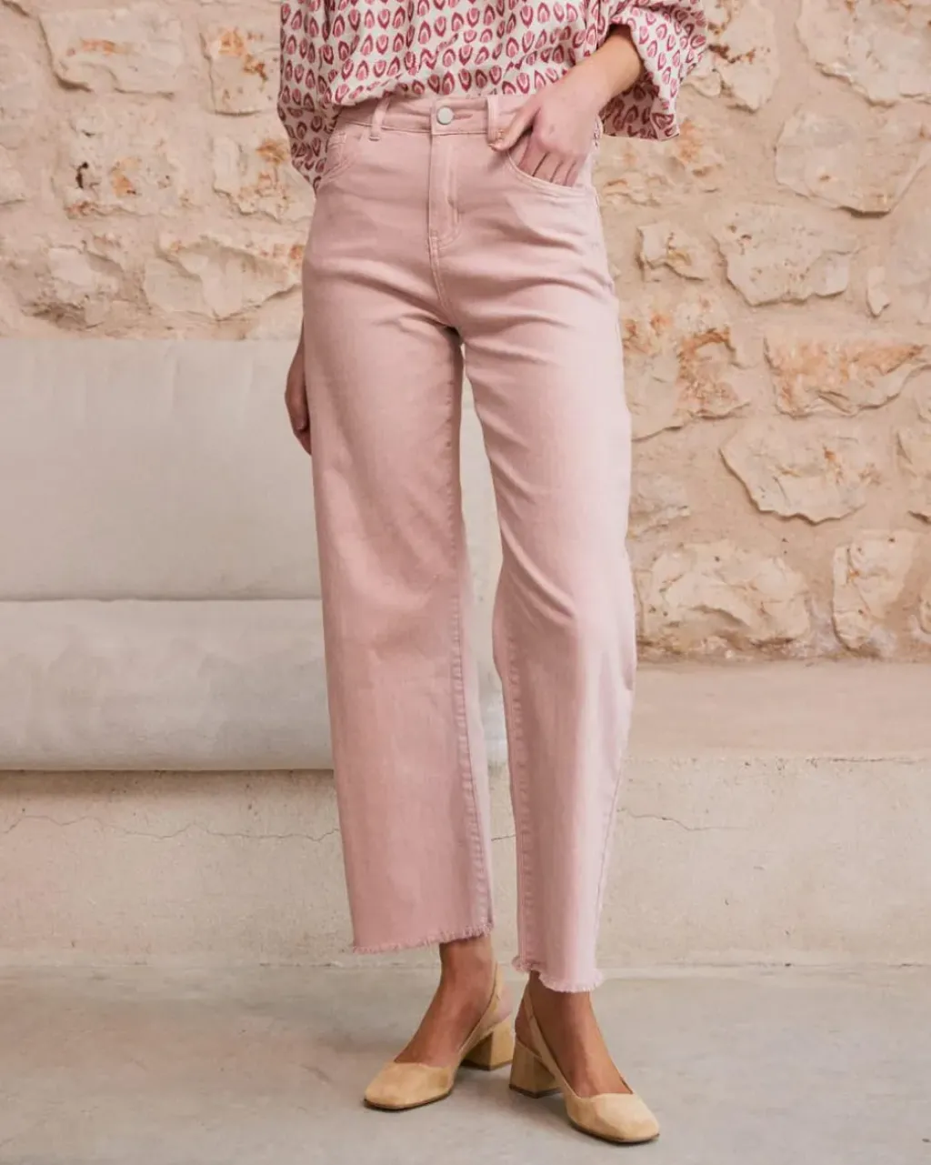Polin et moi Pantalones*Pantalón Denim Flare Nerine Rosa