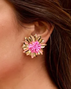 Polin et moi Bisuteria*Pendientes Flor Rosa Oro