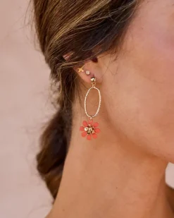 Polin et moi Bisuteria*Pendientes Flor Tourne NARANJA