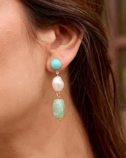 Polin et moi Bisuteria*Pendientes Piedras Mimosa Turquesa