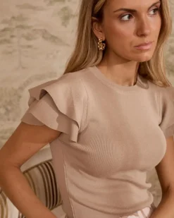 Polin et moi Punto|Camisetas Y Tops*Top volante manga Jordils beige