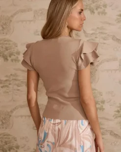 Polin et moi Punto|Camisetas Y Tops*Top volante manga Jordils beige