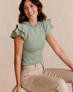 Polin et moi Punto|Camisetas Y Tops*Top Volante Punto Eucalipto