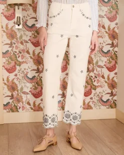 Polin et moi Pantalones*Vaquero Bordado Marino Bea blanco