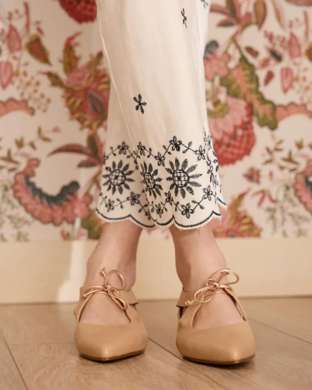 Polin et moi Pantalones*Vaquero Bordado Marino Bea blanco