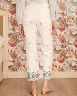 Polin et moi Pantalones*Vaquero Bordado Marino Bea blanco